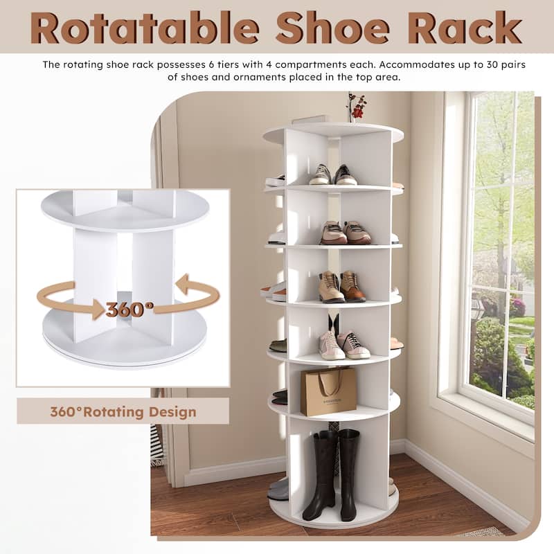 Rotating Shoe Rack Tower, 6-Tier Spinning Shoe Rack, Free Standing 360° Revolving Shoe Organizer, High Bottom Design
