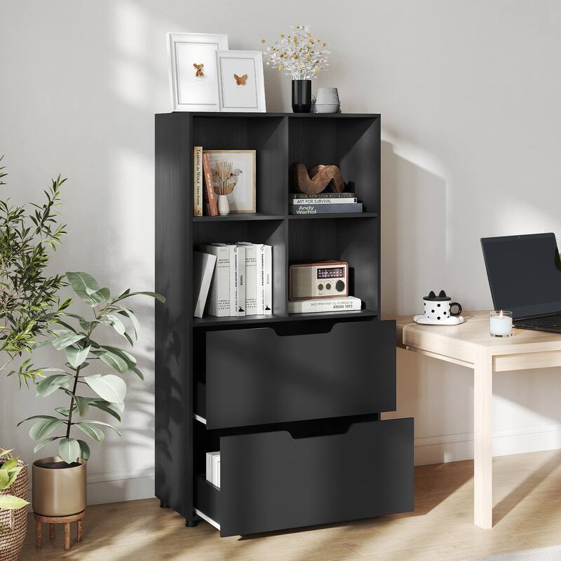 Costway 2PCS 51” 5-Tier 4-Cube Bookcase with 2 Drawers for Living - See Details
