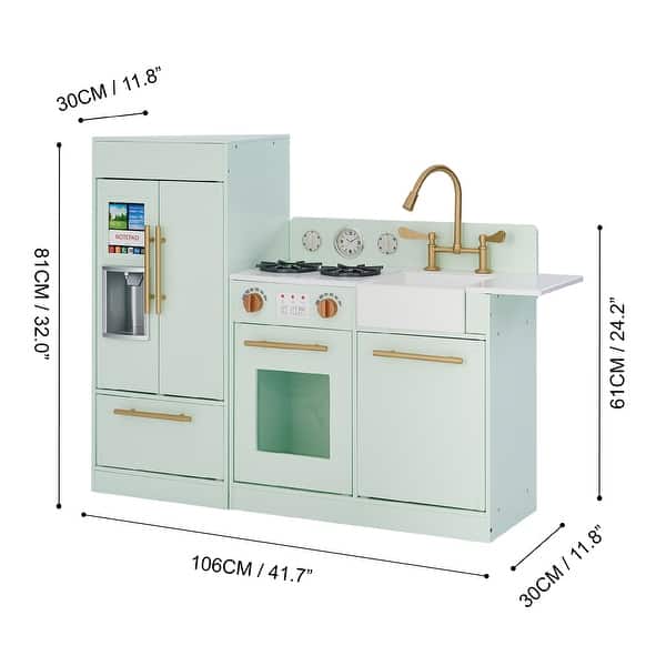dimension image slide 0 of 2, Teamson Kids Wooden Play Kitchen Set Pretend Cooking Play Toy with Fridge, Stove, and Sink for Age 3-5 Toddlers and Children