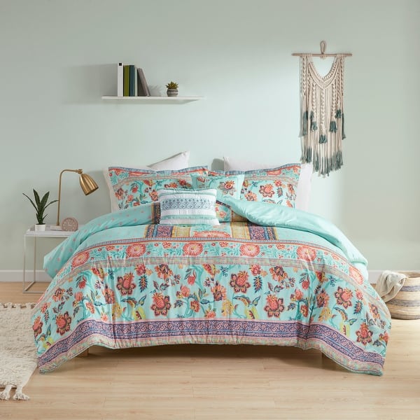 Eliza Aqua Boho Printed Comforter Set by Intelligent Design - Bed