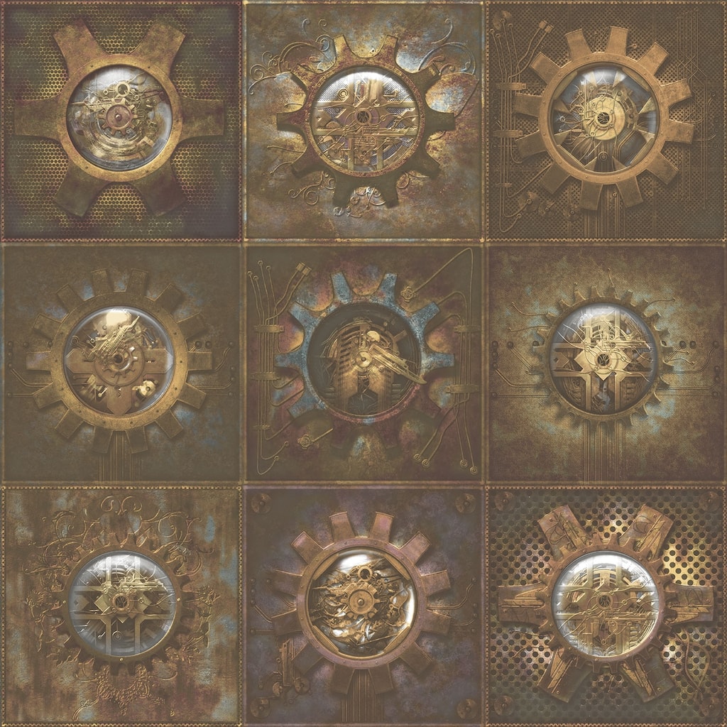 Galerie Wallcoverings Nostalgie Collection Industrial Tiles Non-woven Metallic Wallpaper Roll