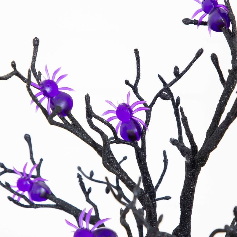 Pre-Lit Halloween Spider Artificial Twig Tree - 2' - Purple LED Lights