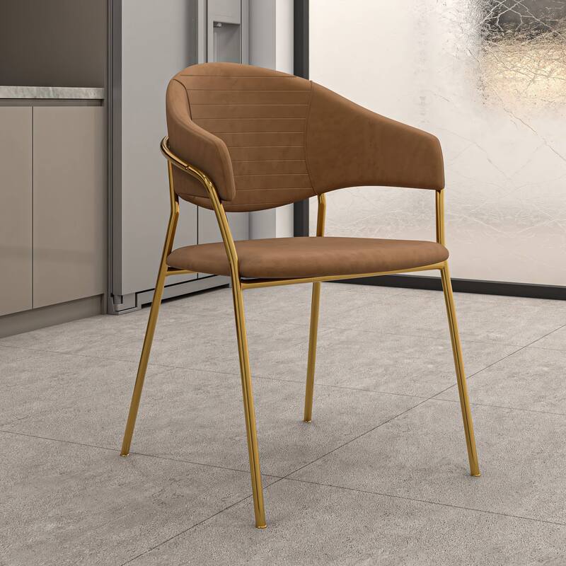 LeisureMod Set of 2 Bella Modern Dining Chair Upholstered in Leather or Velvet & Gold Base for Home Office Kitchen
