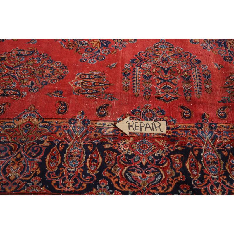 Hand Knotted Oriental 100% Wool Carpet Traditional All-Over Oranges & Rust Kashan Area Rug - 13' 11'' X 10' 0''