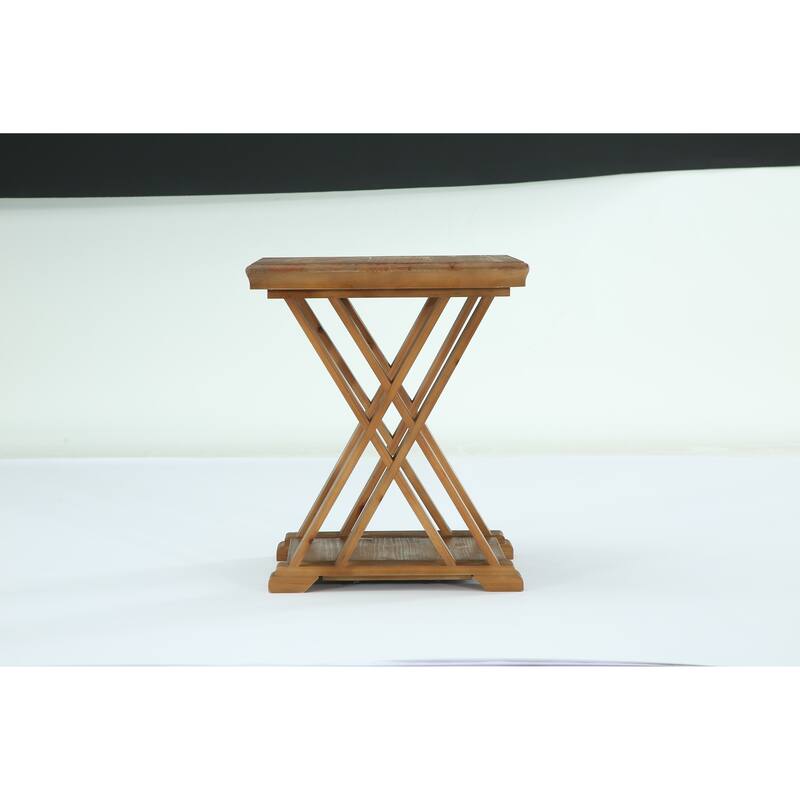 2-Tier Solid Wood End Table with Storage, 20 Inch Square Side Table