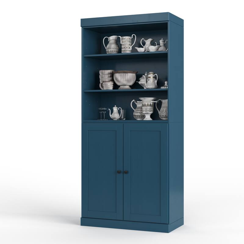 Palace Imports 100% Solid Wood 32" Pantry Cabinet with Shaker Doors, 2-Drawers and Adjustable Shelves