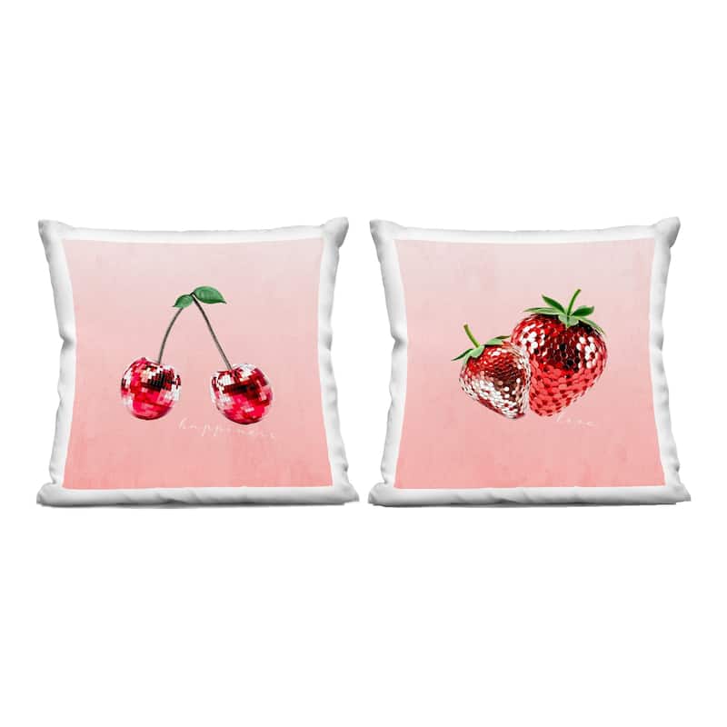 Stupell Happiness & Love Disco Fruits Decorative Printed Throw Pillow Design by Kim Allen (Set of 2) - Pillow Sets - Polyester - Red - Set of 2