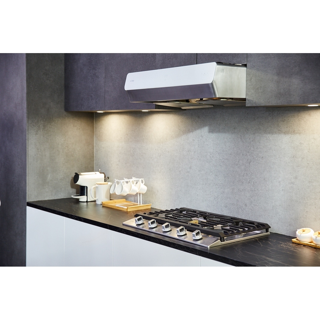 FOTILE Slant Vent Series 30 850 CFM Under Cabinet or Wall Mount Range Hood  with 2 LED lights and Touchscreen in Silver Grey Tempered Glass 