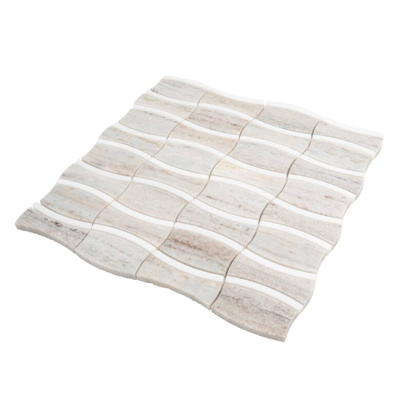 Mirage 12x12 Warm Beige White Marble Mosaic Floral Wall and Floor Tile (5.04 sq ft/case) - 5 Pack