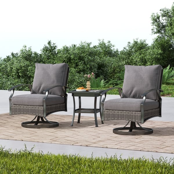 slide 2 of 10, 3-Piece Outdoor Swivel wicker Bistro Set GRAY