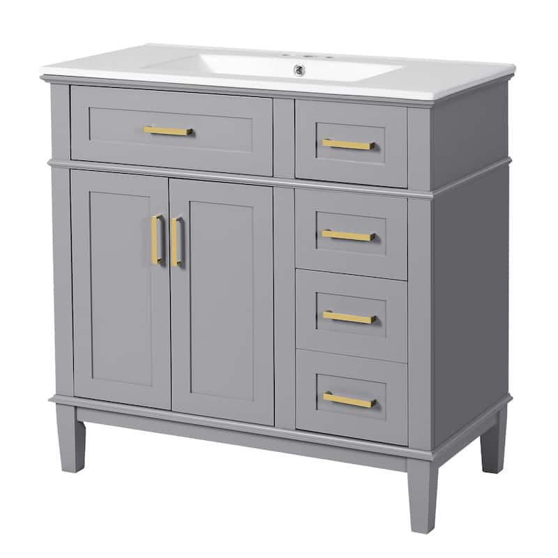 Roomfitters 36" Modern Bathroom Vanity with Ceramic Sink, Soft Close Doors, 4 Drawers for Storage, Elegant Design