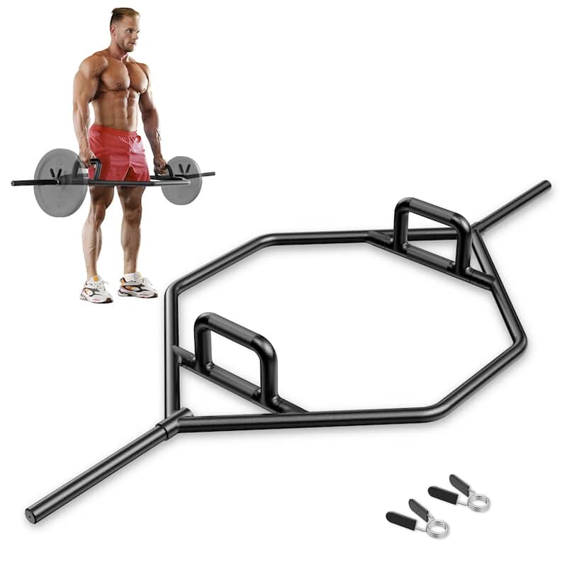 Gymax Heavy Duty Olympic Hex Trap Bar w/ Flat or Raised Knurled - Black