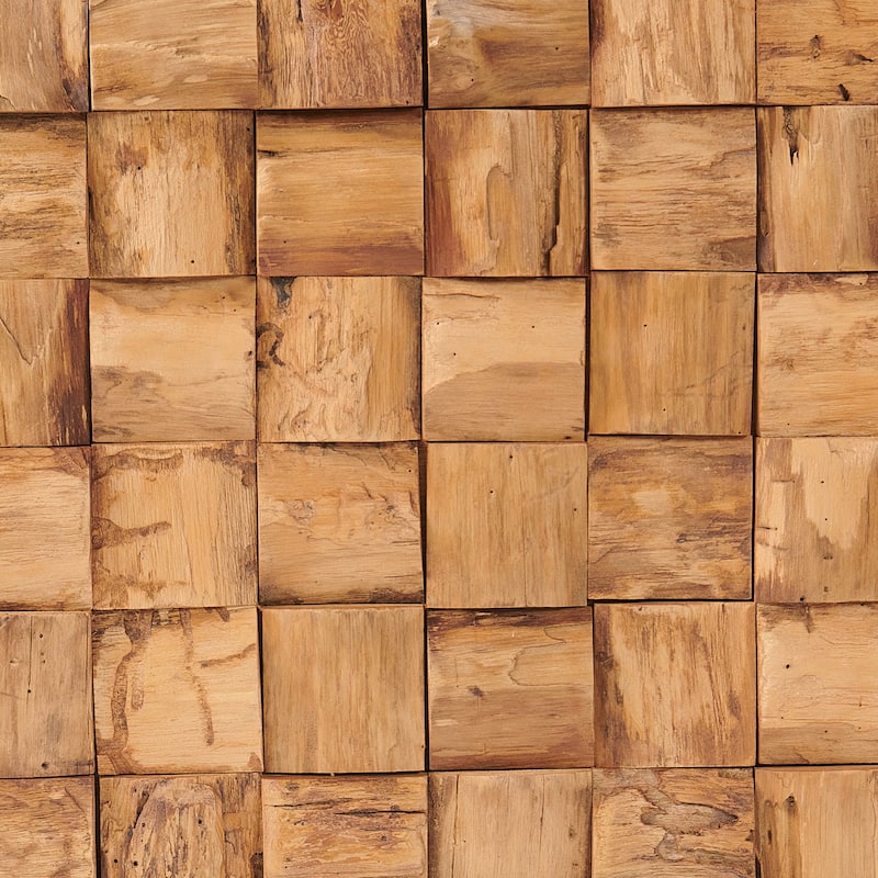 Teak Wood Square Wall Decor Geometric Pattern Hanging Decoration
