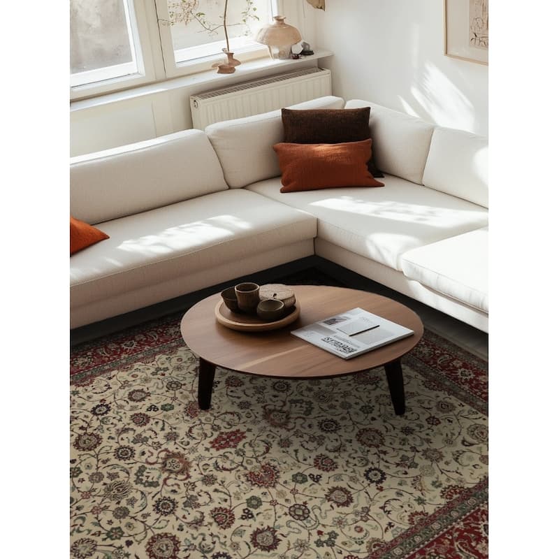 Hand Knotted Oriental 100% Wool Carpet Traditional All-Over Beige & Ivories Kashan Area Rug - 9' 10'' X 7' 11''