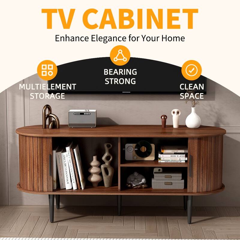 TV Stand, 47" Modern TV Console Table with Storage Compartment and Sliding Door, Gaming Entertainment Center with Cabinet