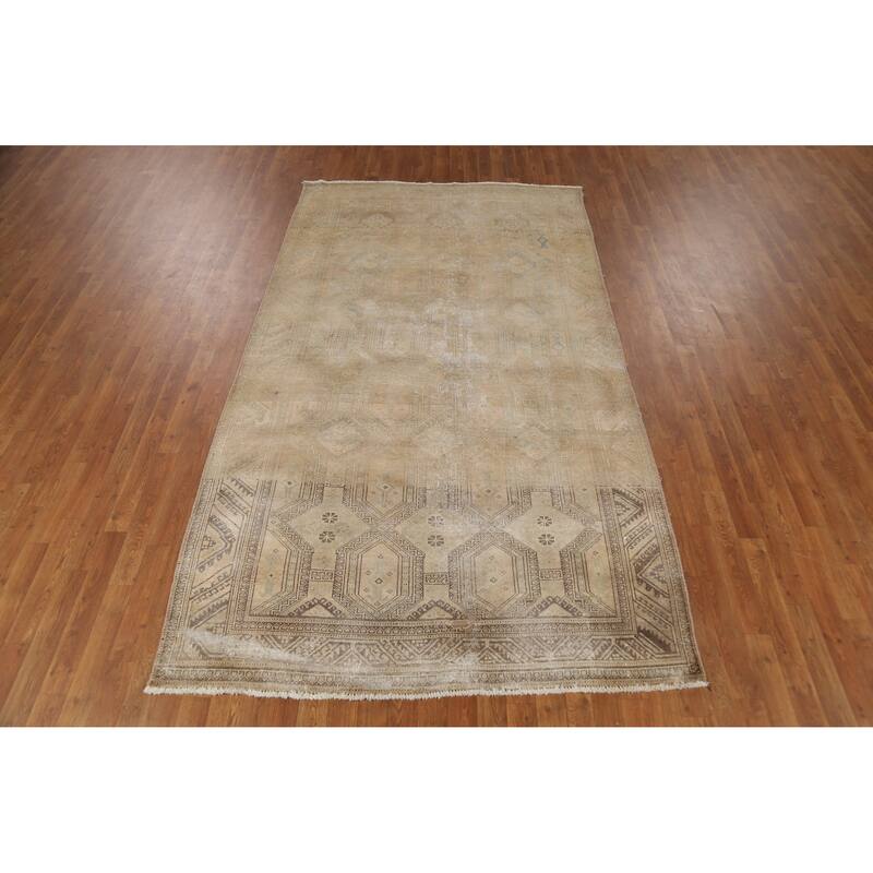 Hand Knotted Oriental 100% Wool Carpet Traditional Geometric Brown Hamedan Area Rug - 9' 7'' X 5' 5''