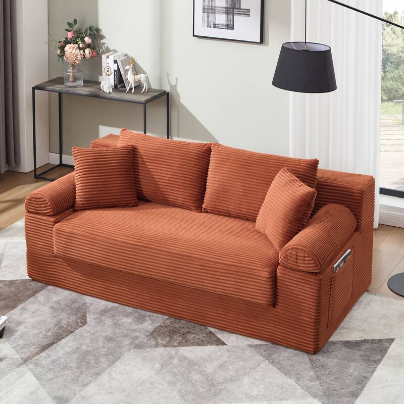 78" W Convertible Sleeper Sofa Bed Corduroy Loveseat with Pillows