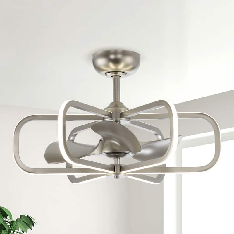 29" Modern Nickel ABS Chandelier Caged Ceiling Fan with Light and Remote