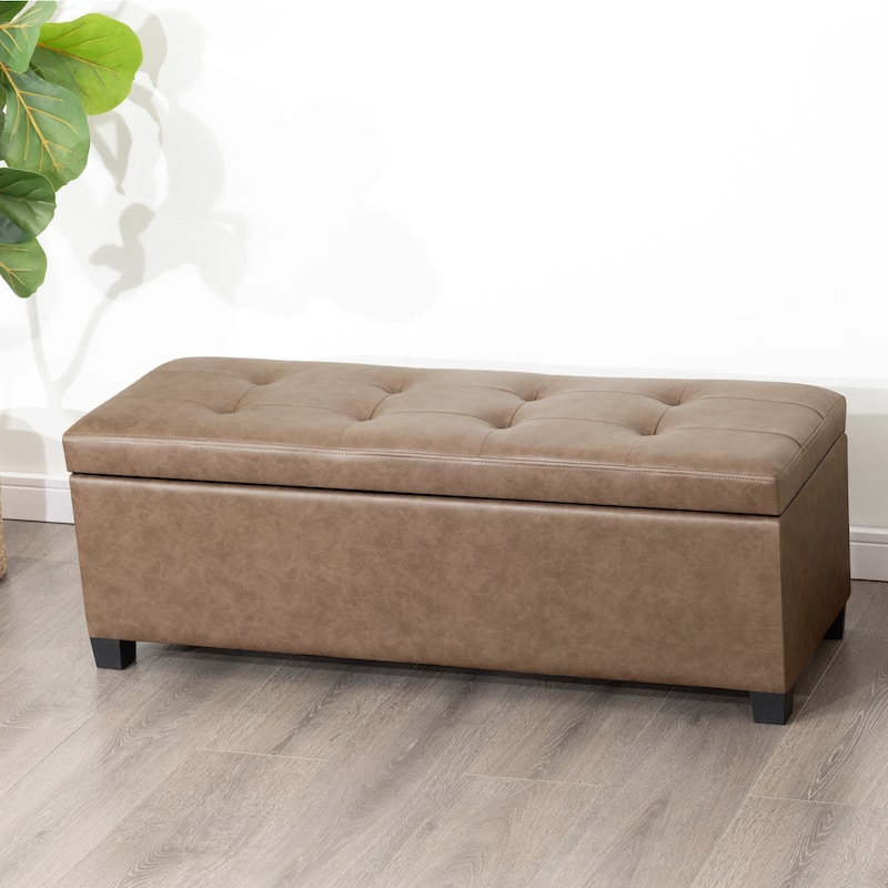 Adeco 42" Faux Leather Storage Ottoman Bench for Bedroom & Entryway - 42.1"X14.7"X15.4"