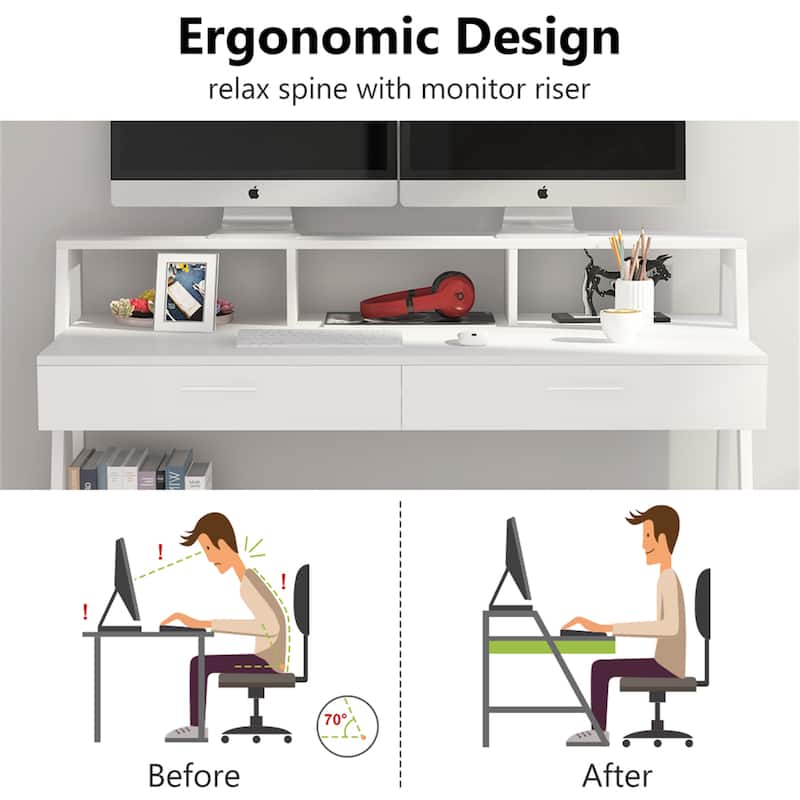 47 inch Computer Desk with Drawers, Office Writing Desk with Shelves