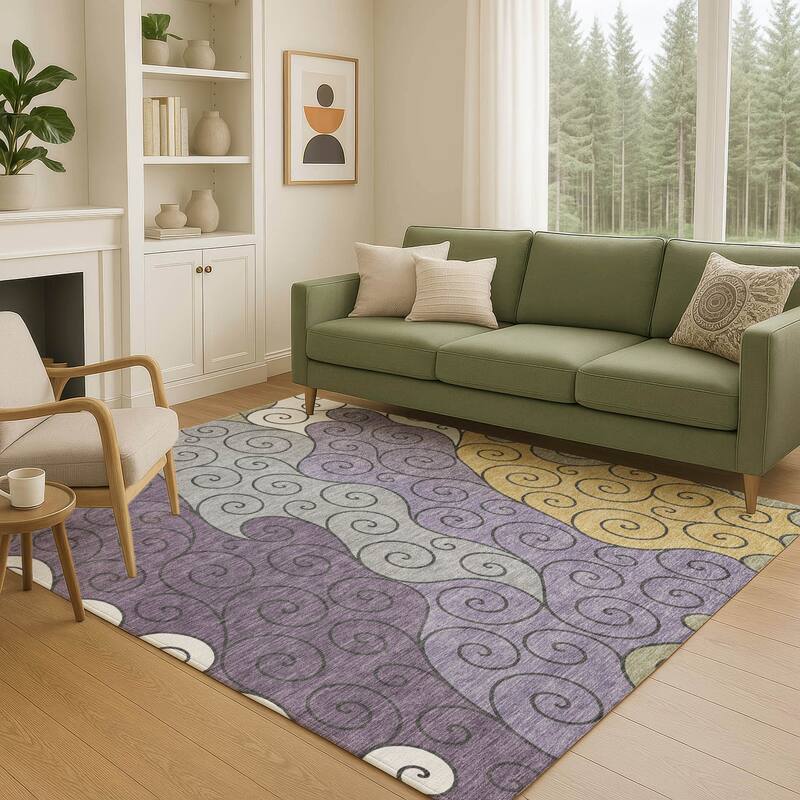 Machine Washable Indoor/ Outdoor Swirly Chantille Rug