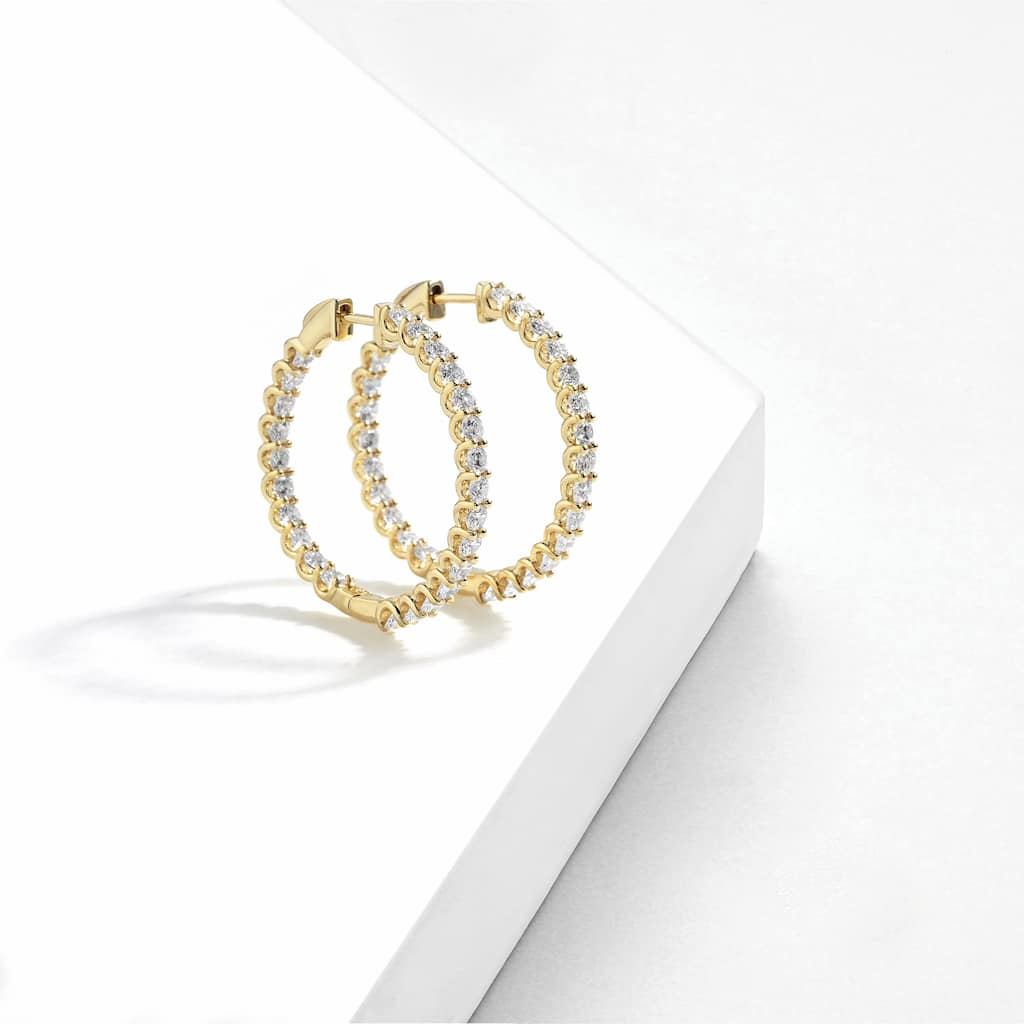Lab Grown 4ct TDW Diamond Inside Out Hoop Earrings in 14k Gold for Women