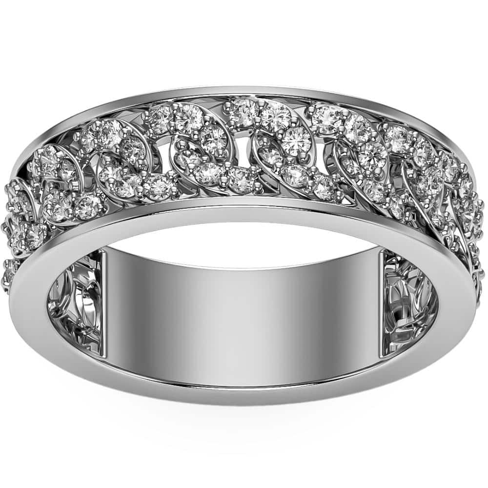 Bliss Diamond 1 1/4Ct Diamond Ring Men's Curb Chain Band in 10k White, Yellow, or Rose Gold