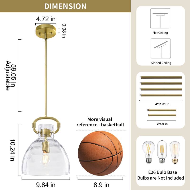 Skystar 1 - Light Single Pendant With Clear Hammered Glass Shade