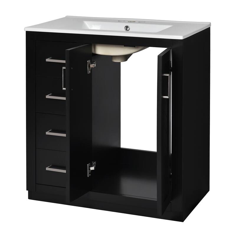 30" Wood Bathroom Vanity with Ceramic Sink and 3 Drawers
