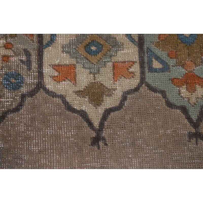 Brown Geometric Tabriz Vintage Rug Handmade Wool Carpet - 6'3"x 9'6"