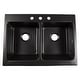 preview thumbnail 3 of 9, Parker Matte Black Fireclay 34" Double Bowl Quick-Fit Farmhouse Apron Front Drop-in Kitchen Sink and Drains
