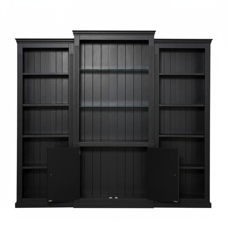 78.75" Tall 3-Piece Bookcase with Adjustable LED Light, Tempered Glass Shelves for Living & Office