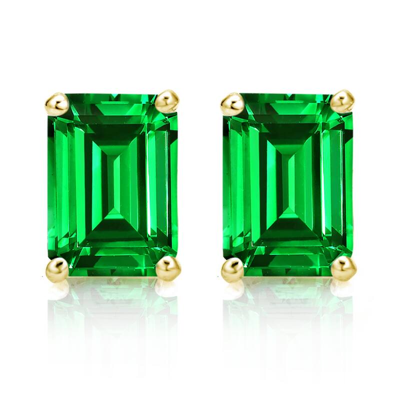 Auriya 14k Gold Lab Grown Gemstone Green Emerald Stud Earrings Emerald 0.25 to 5.00 ct. tw. 4-Prong Basket Push-Back