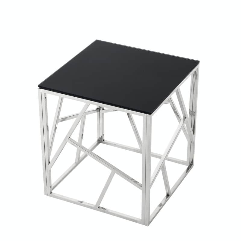 20" Modern Glass End Table with Geometric Metal Frame