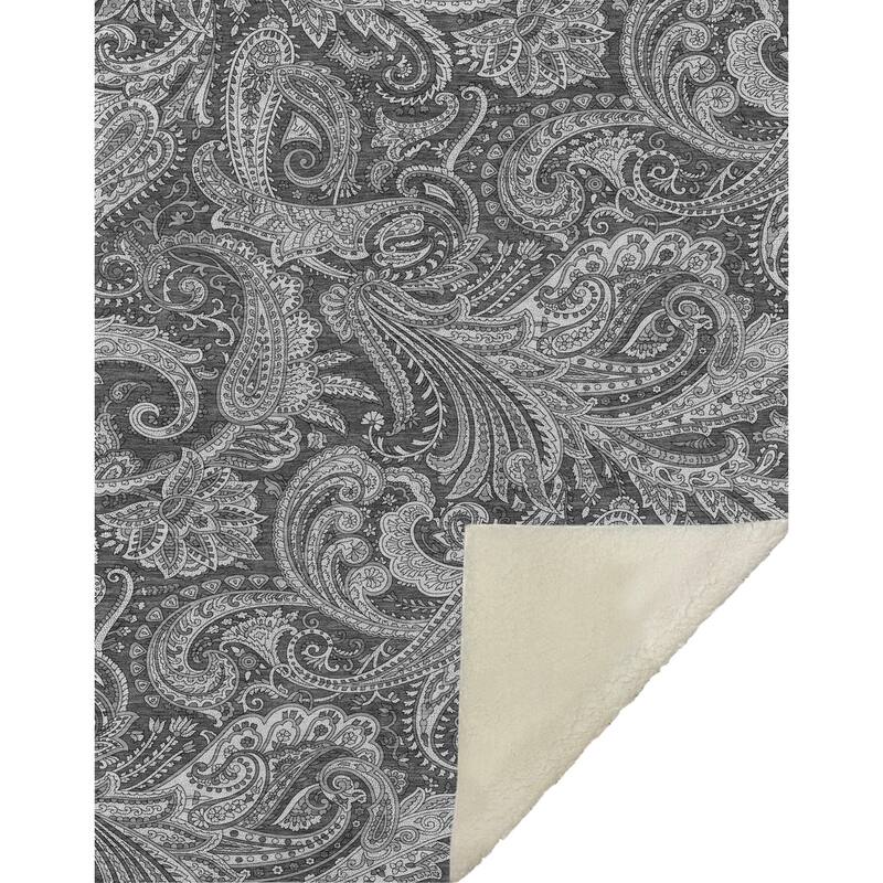 Premium Machine Washable Paisley Sherpa Throw Blanket