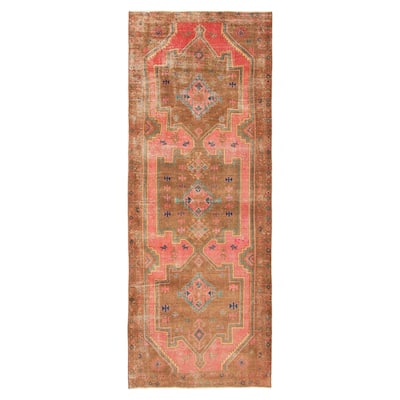 ECARPETGALLERY Hand-knotted Antalya Vintage Dark Pink Wool Rug - 3' 10" x 10' 4"