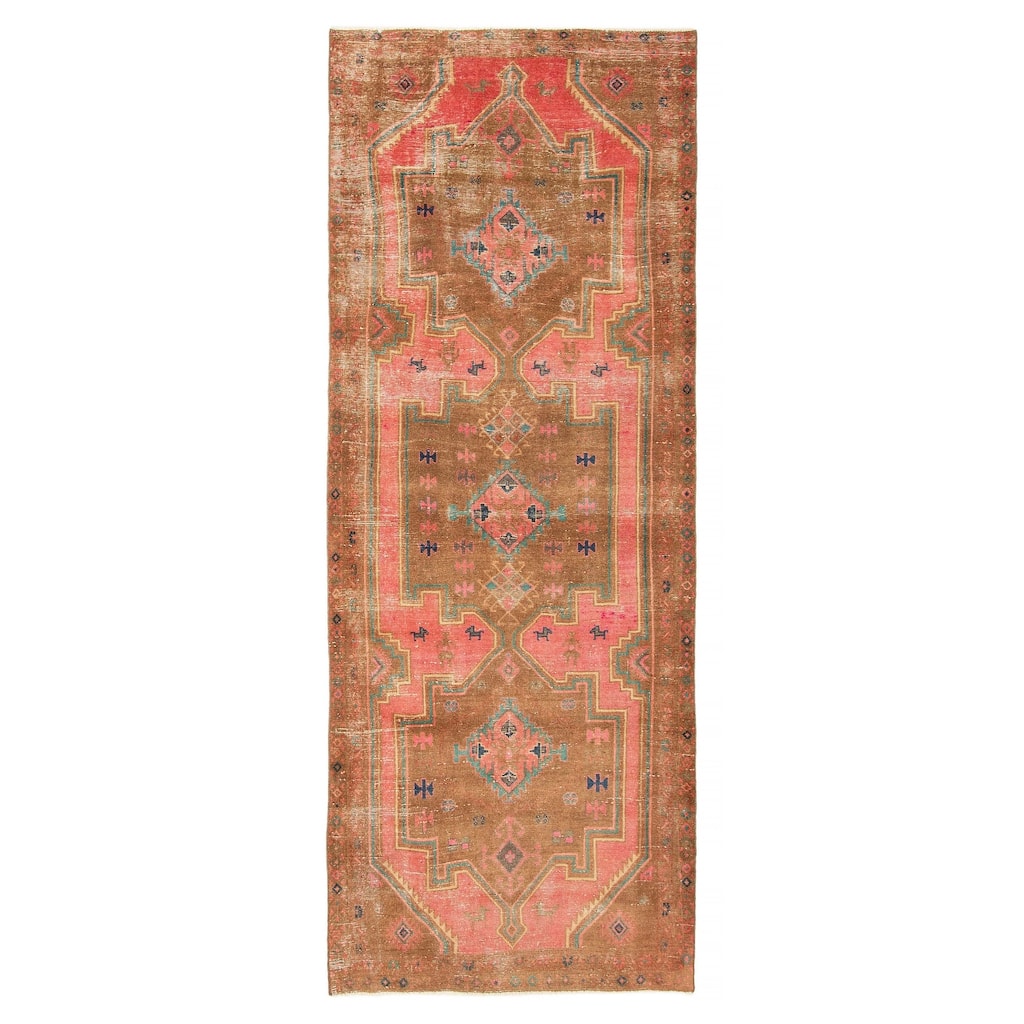 ECARPETGALLERY Hand-knotted Antalya Vintage Dark Pink Wool Rug - 3' 10" x 10' 4"