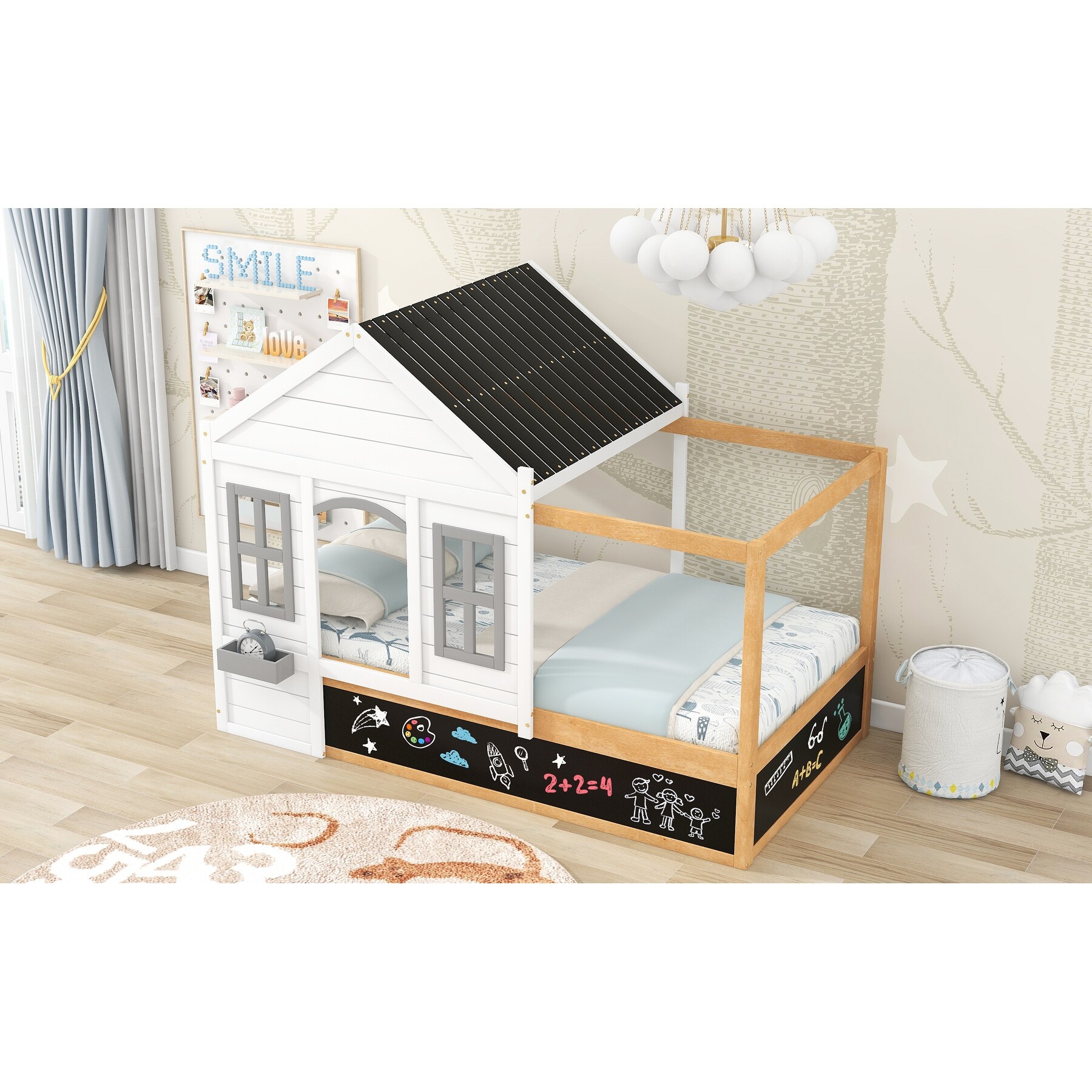 Twin House Bed with Roof & Window - Whimsical Pine Wood
