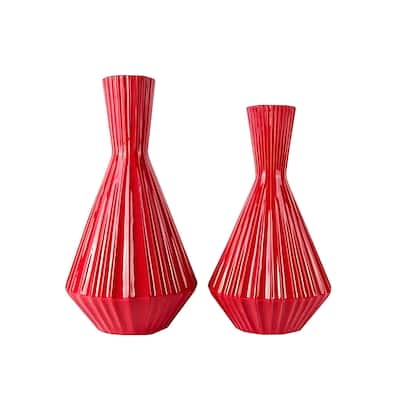 Red Santa Fe Inspired Ceramic Vases Set of Two Southwestern Decor