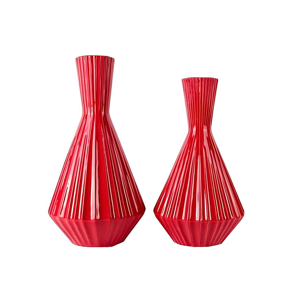 Red Santa Fe Inspired Ceramic Vases Set of Two Southwestern Decor