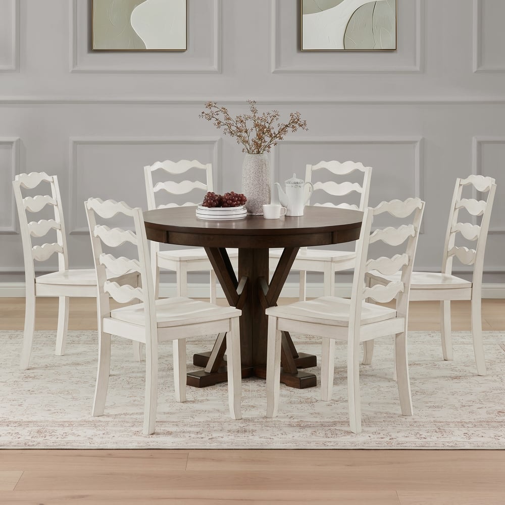 Distressed 17"W Wooden Ladder Back Dining Chairs