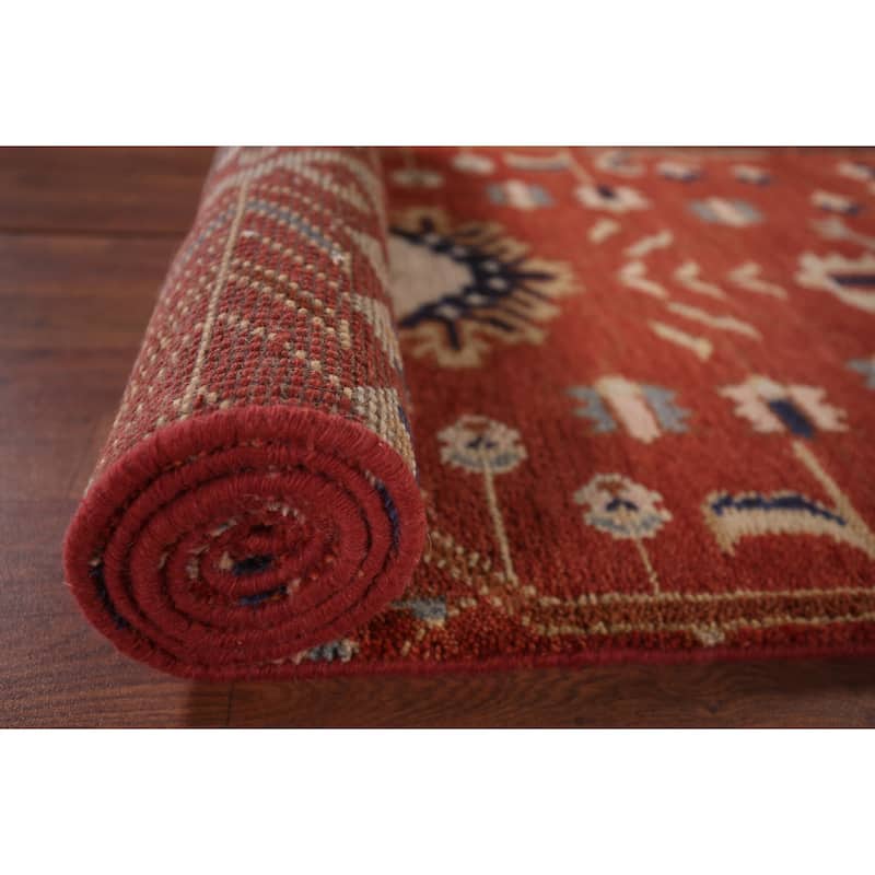 All-Over Orange Kazak Oriental Runner Rug Hand-Knotted Wool Carpet - 2'8"x 7'9"