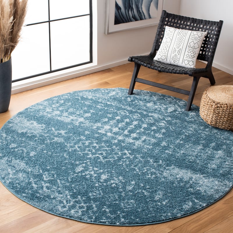 SAFAVIEH Tulum Cordie Boho Moroccan Distressed Rug - 6'7" Round - Turquoise/Blue