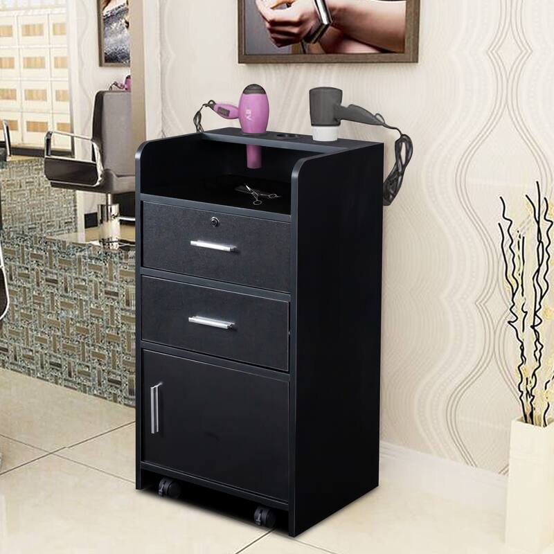 Beauty Salon Station with Wheels, Drawers, 3 Hair Dryer Holders - W16.93*D13.78*H31.10
