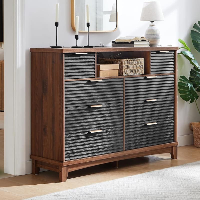 Wooden Drawers Dresser with Charging Station Dresser for Bedroom Chest of Drawers