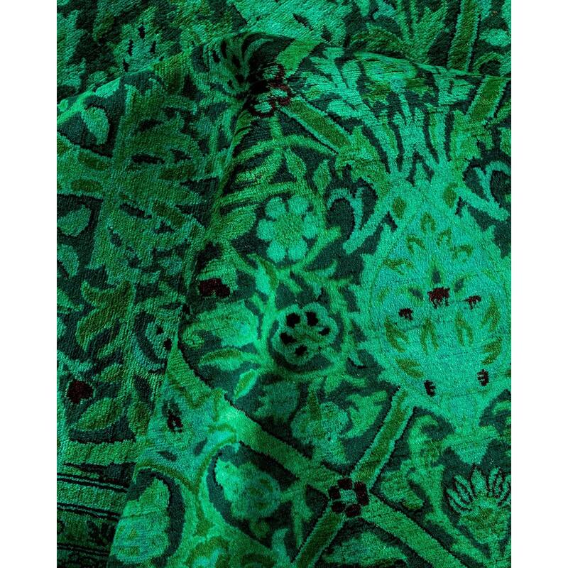 Overton Hand Knotted Wool Vintage Inspired Modern Contemporary Overdyed Green Area Rug - 8' 2" x 10' 4"