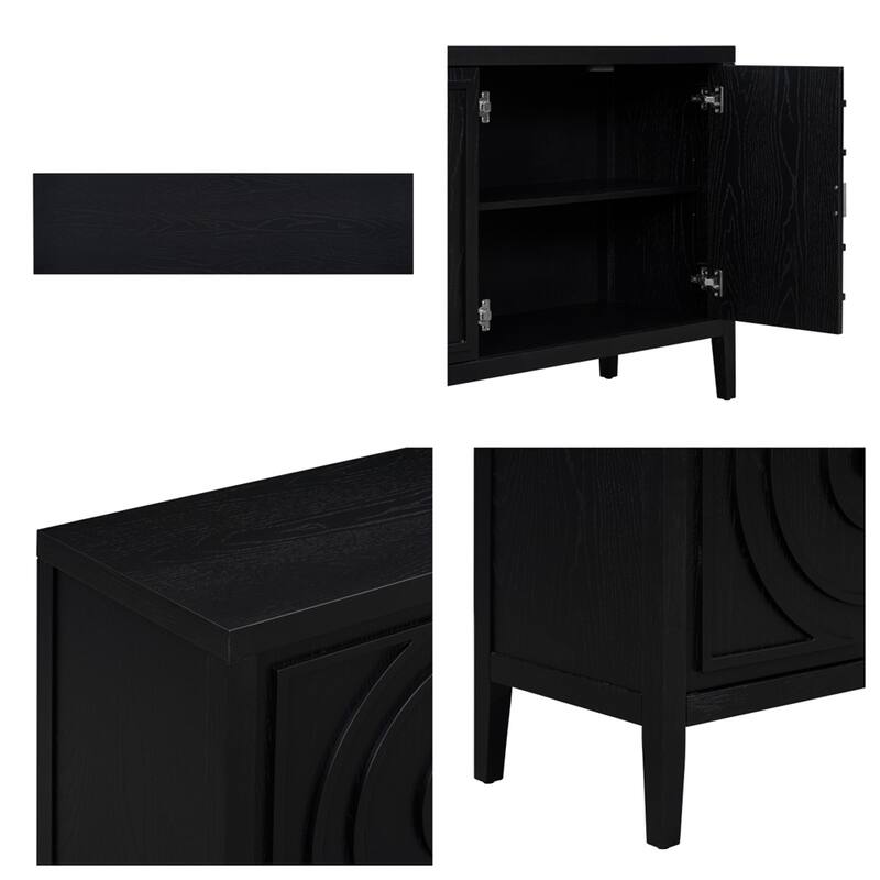 Retro Sideboard with Circular Groove Design Round Metal Door Handle