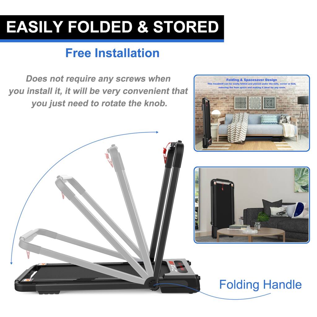 2 in 1 Under Desk Folding Black Treadmill LED Display Walking Machine