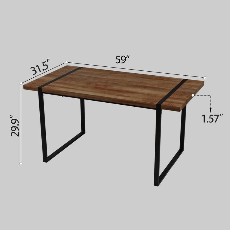 59 " dining table modern industrial rectangular, 1.5" thick engineering wood tabletop and black rectangular metal legs