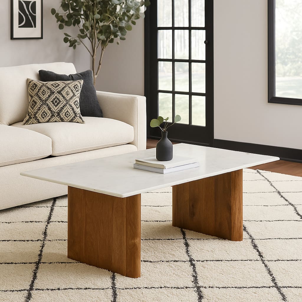 Wrenn Cocktail Coffee Table, Marble, Rectangular 48 Inch Brown Wood